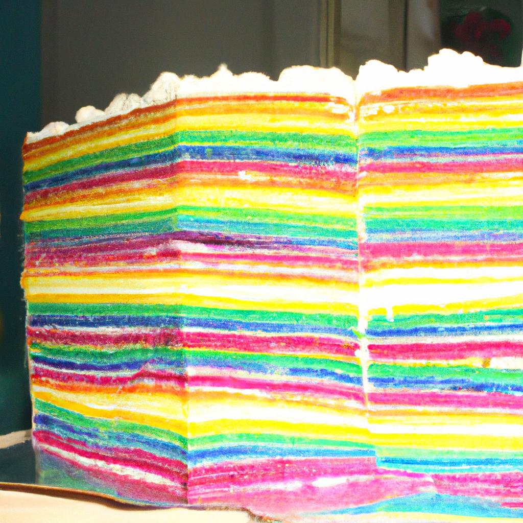 Indulge in the sweetness of a seven-layered rainbow cake