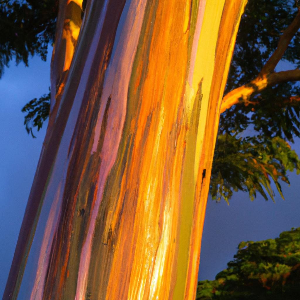 Rainbow Eucalyptus trees are a stunning sight at any time of day, but particularly beautiful during sunrise and sunset.
