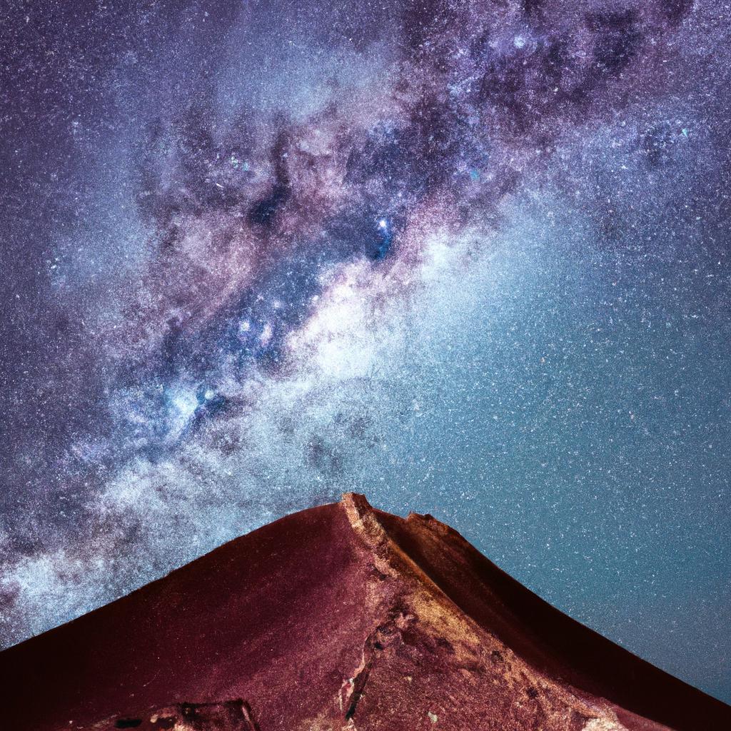 A breathtaking view of the Milky Way galaxy above Rainbow Mountain's peak at night