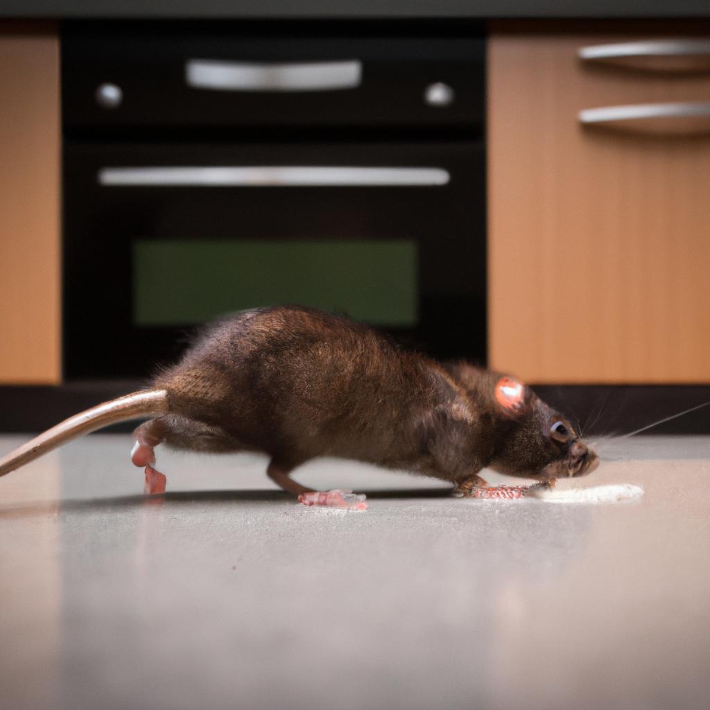 A hungry rat raiding a kitchen for food