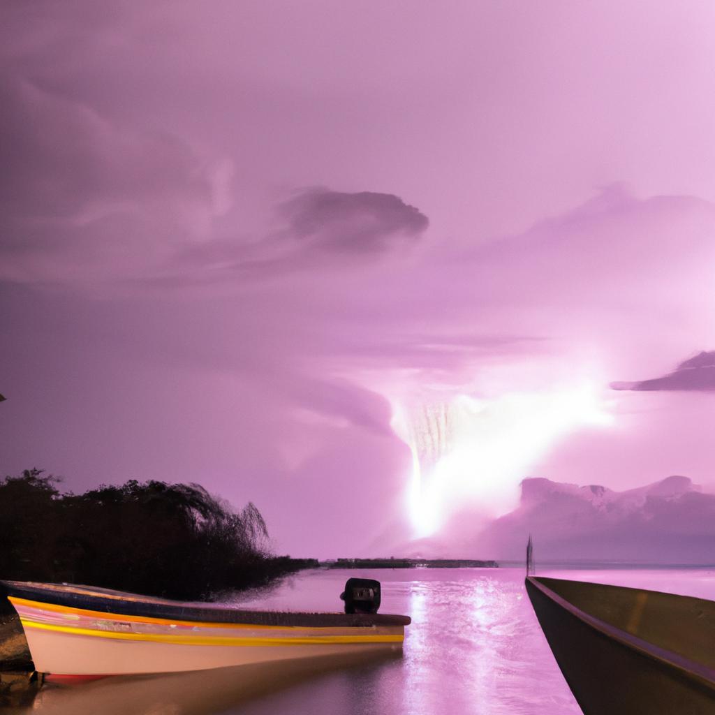 A boat on the lake during Rayos Catatumbo Venezuela phenomenon