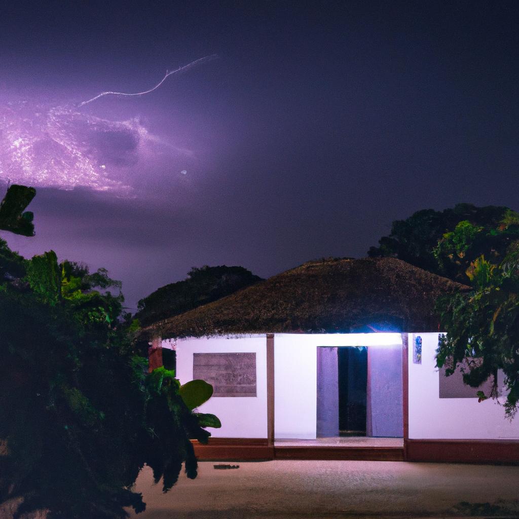 A house with Rayos Catatumbo Venezuela lightning strikes in the background