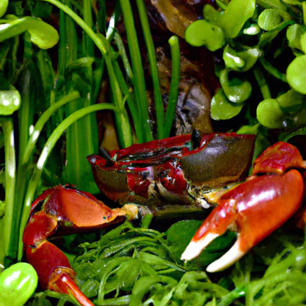 Red crab in a green environment