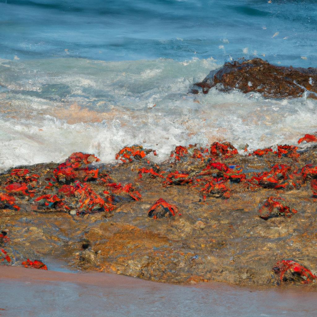 A large group of red crabs making their way to the coast in a spectacular migration event.