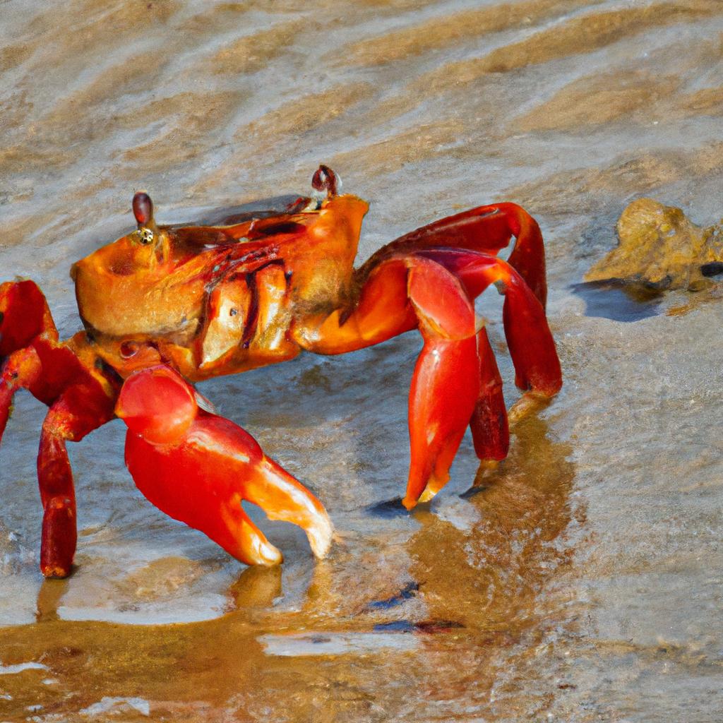 Female red crabs carry their eggs to the sea to release them into the water, where the larvae will develop.