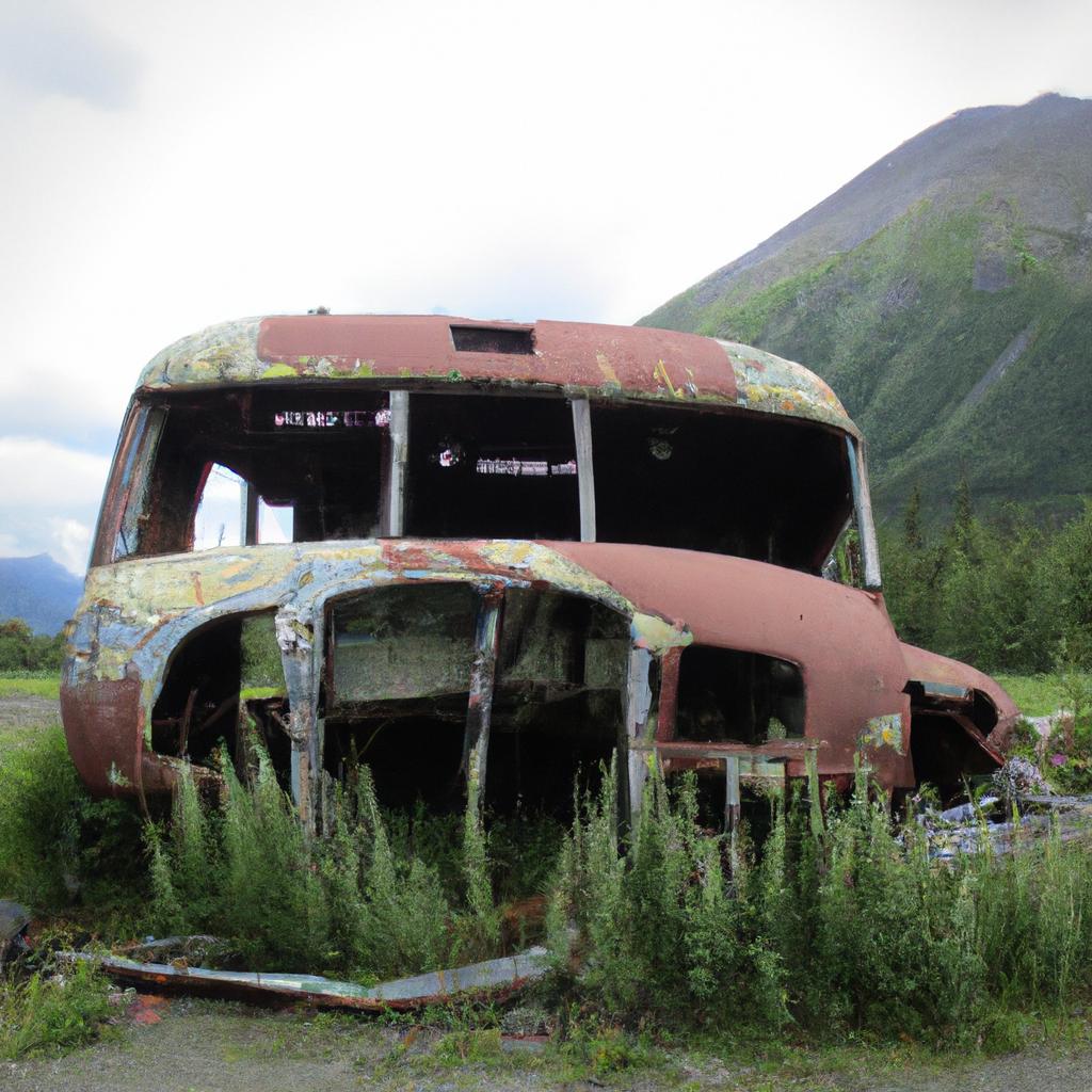The remains of Bus 142, a haunting reminder of the unforgiving Alaskan wilderness
