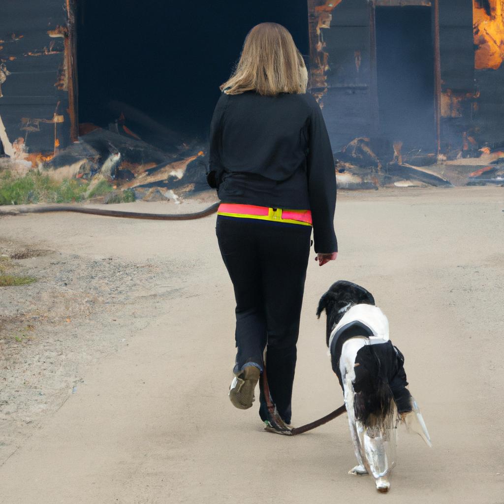 The rescue dog and its owner running for their lives from the house fire
