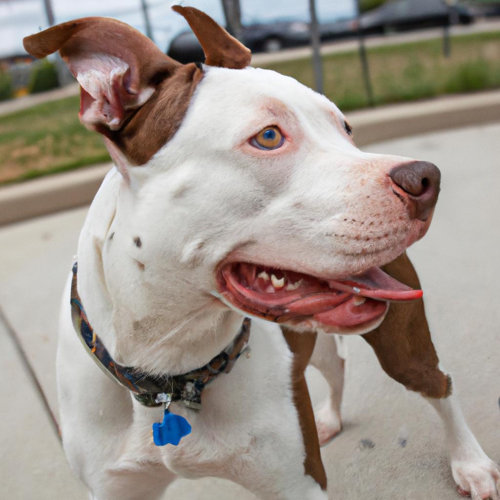 A rescued pitbull with a new name responding to positive reinforcement training