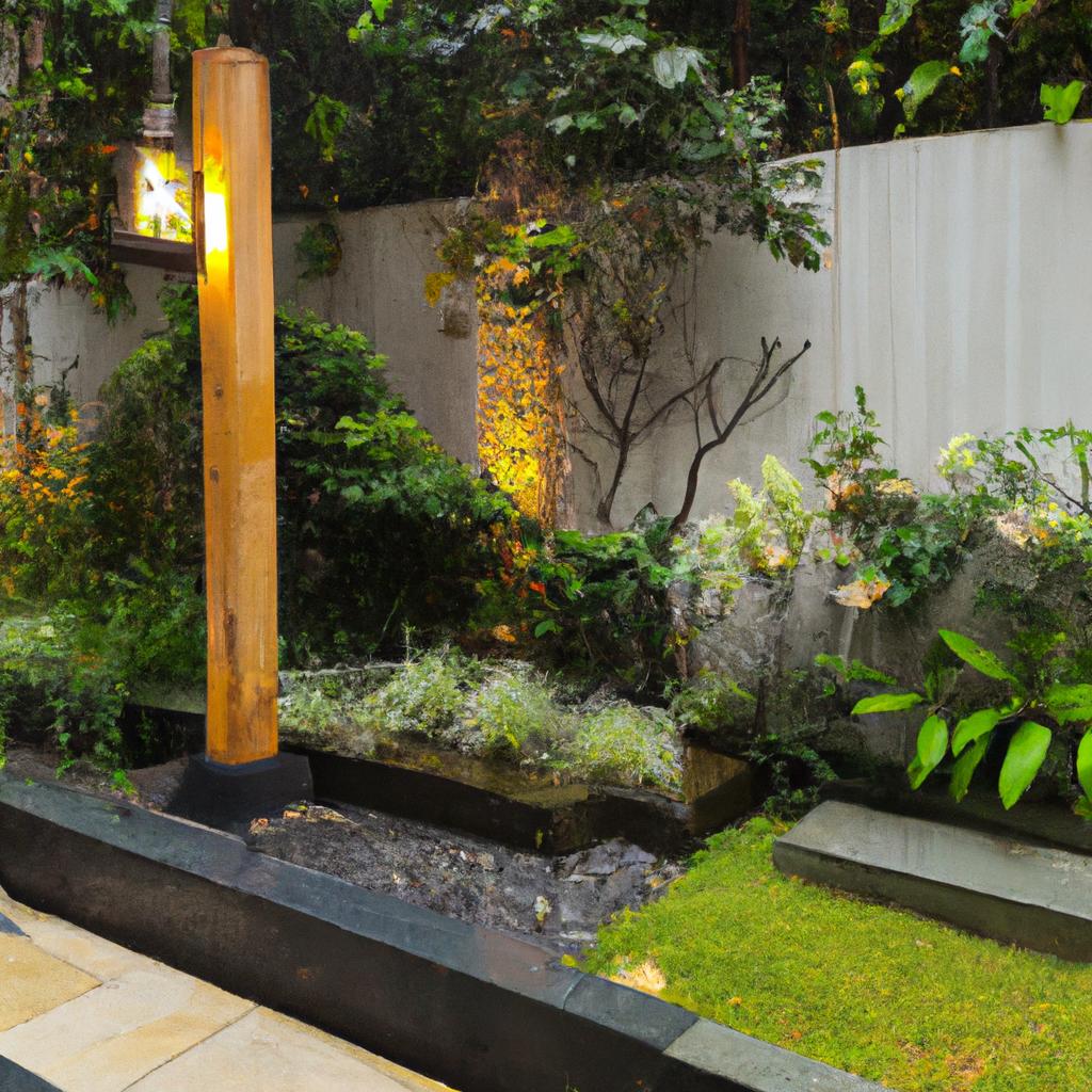 A cozy and practical garden design that includes a small pond and seating area