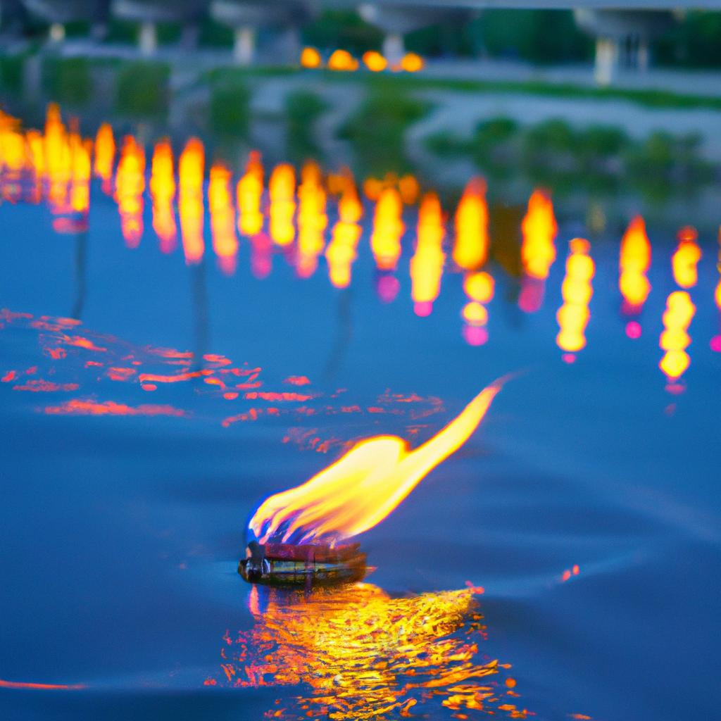 The eternal flame dances on the surface of the river, creating a mesmerizing reflection.