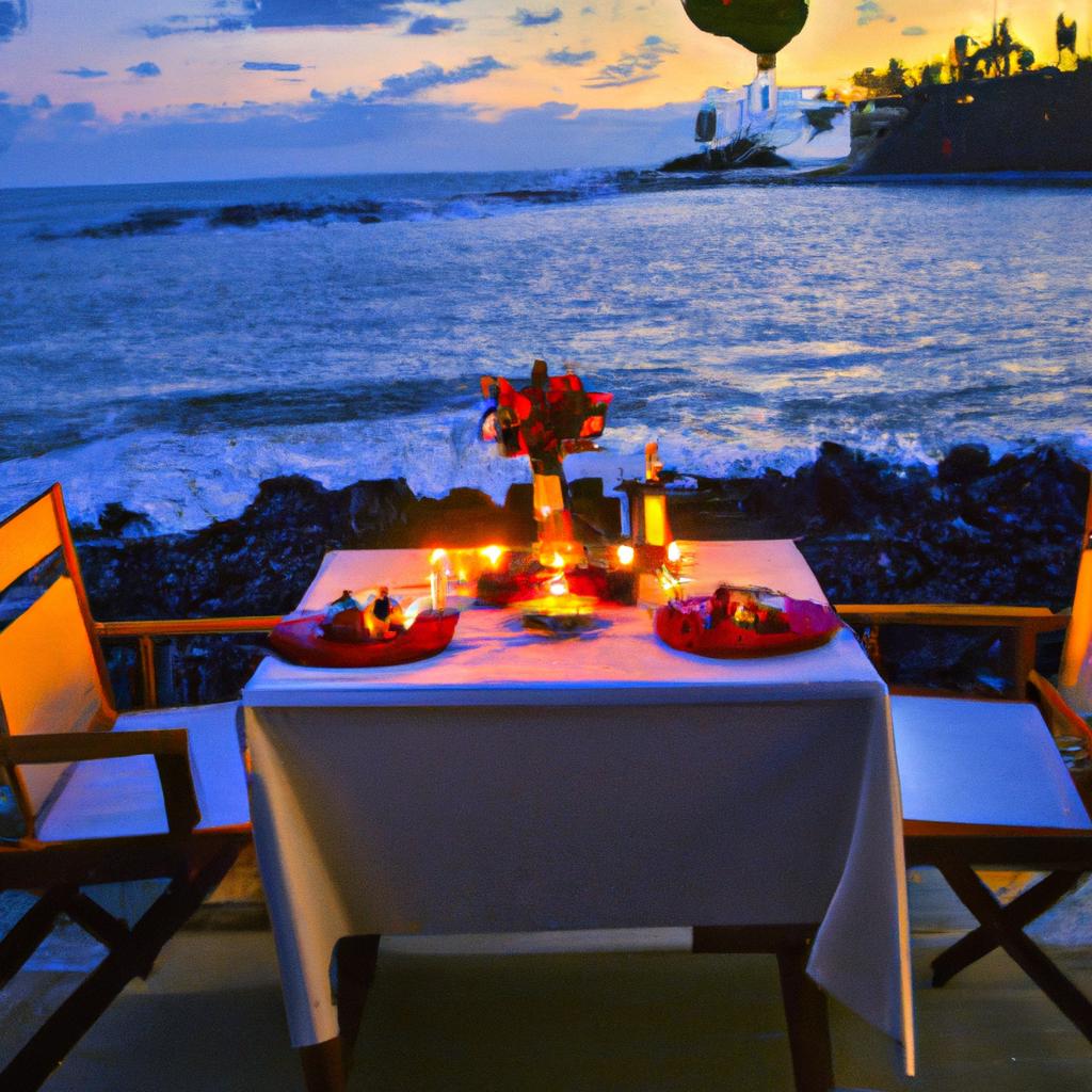 Indulging in a romantic dinner for two at our private island resort