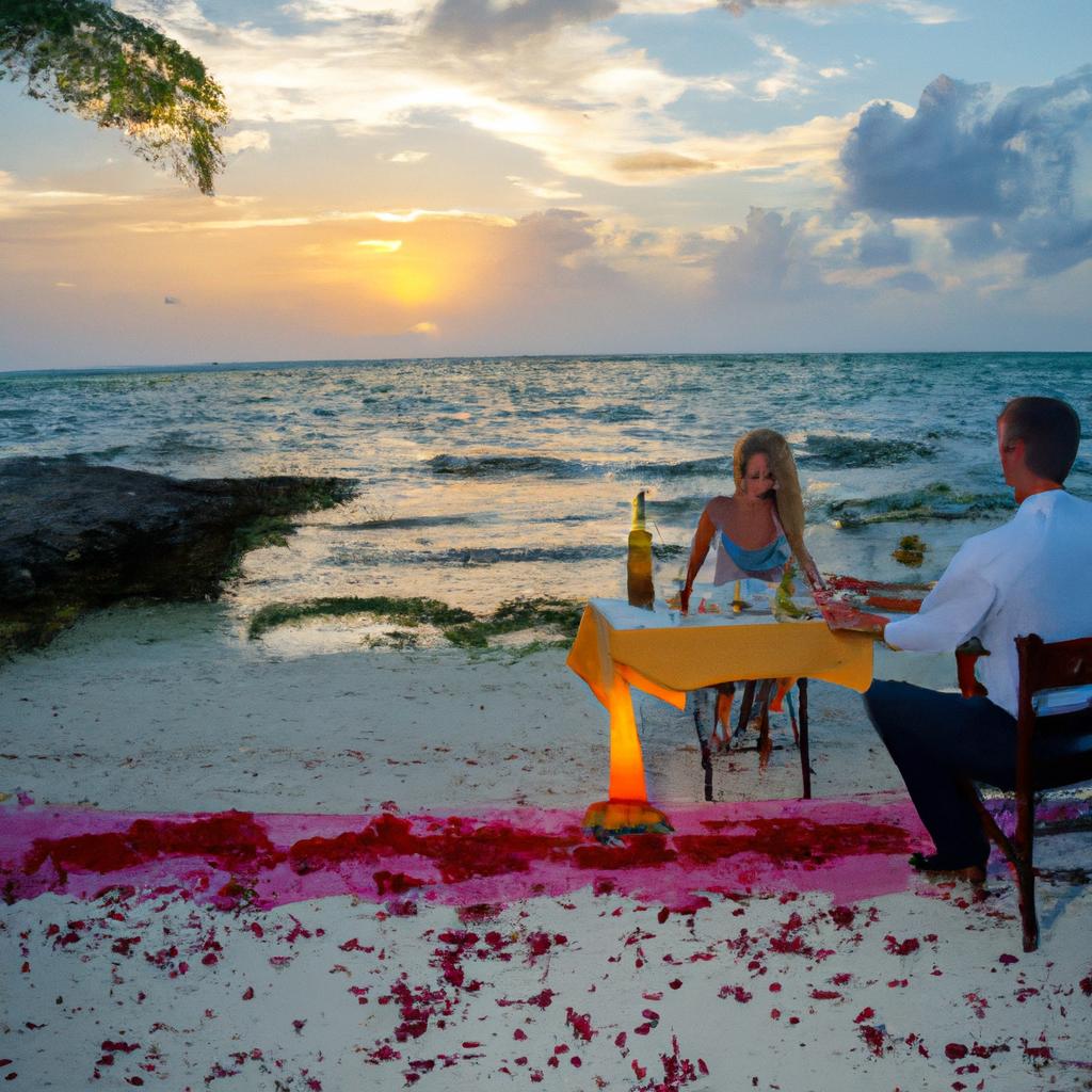 Savor a romantic dinner on a secluded beach with your loved one in the beautiful surroundings of Belize Barrier Reef