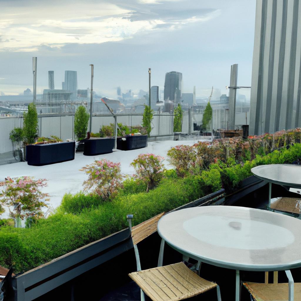 Dine in style while enjoying a breathtaking view of the city skyline at this rooftop garden restaurant.