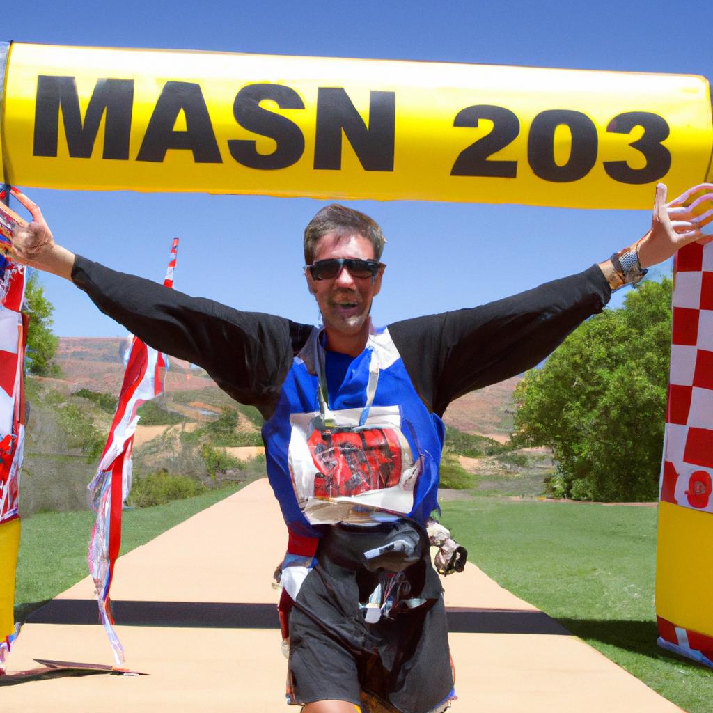 A runner achieving the incredible feat of completing a 100-mile ultra-marathon