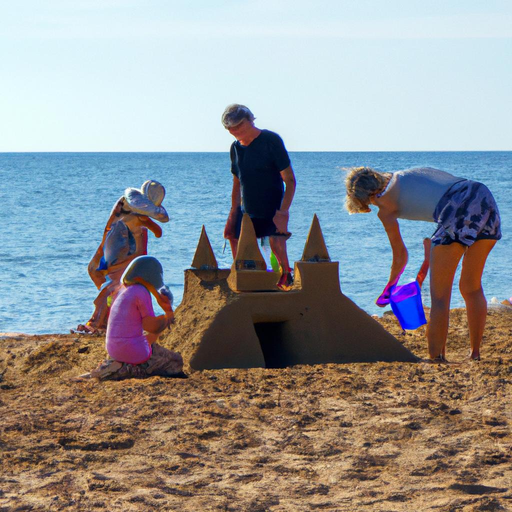 Families spending quality time building sandcastles on Russia Kaleidoscope Beach