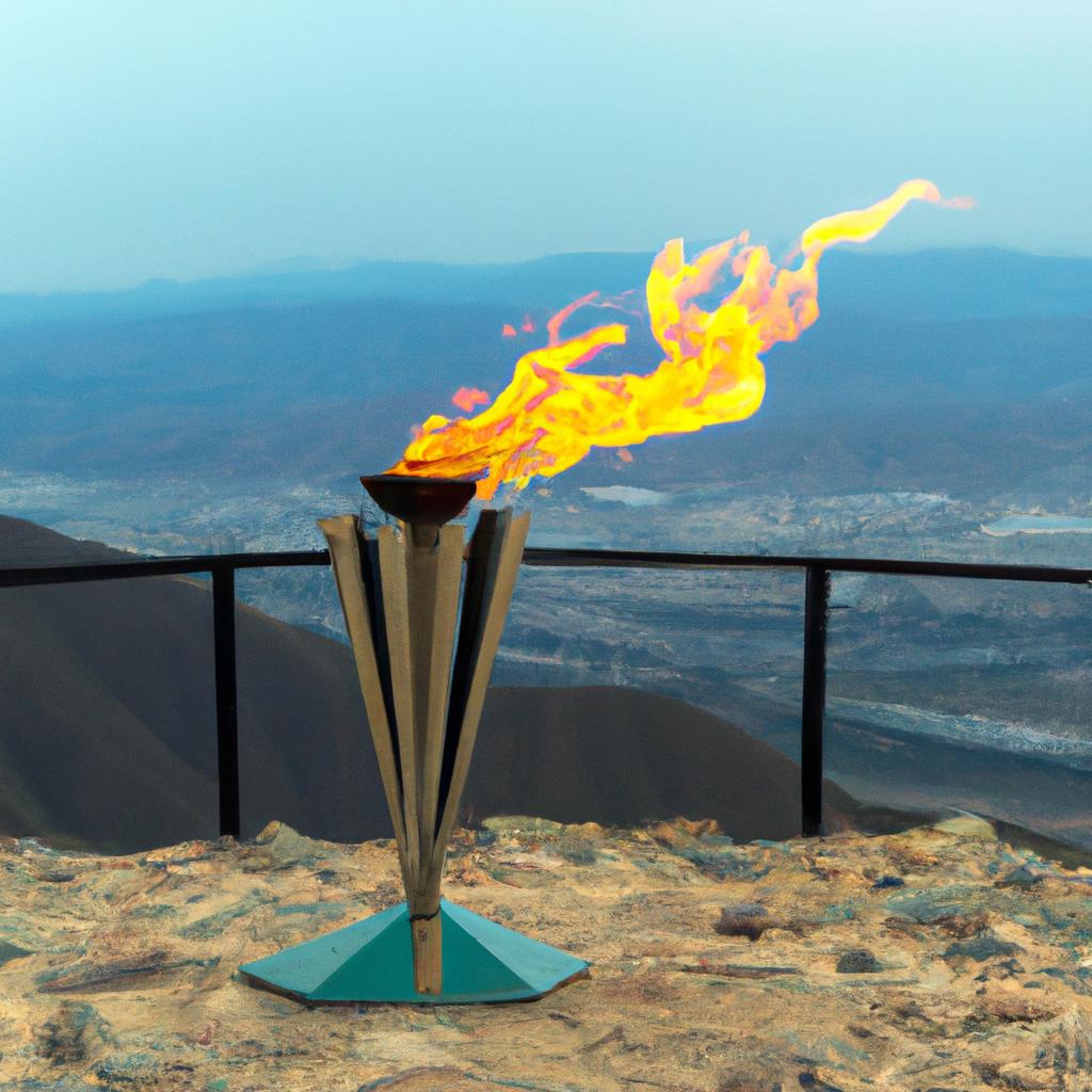 The eternal flame burns bright at the peak of the mountain, a symbol of divinity and spirituality.