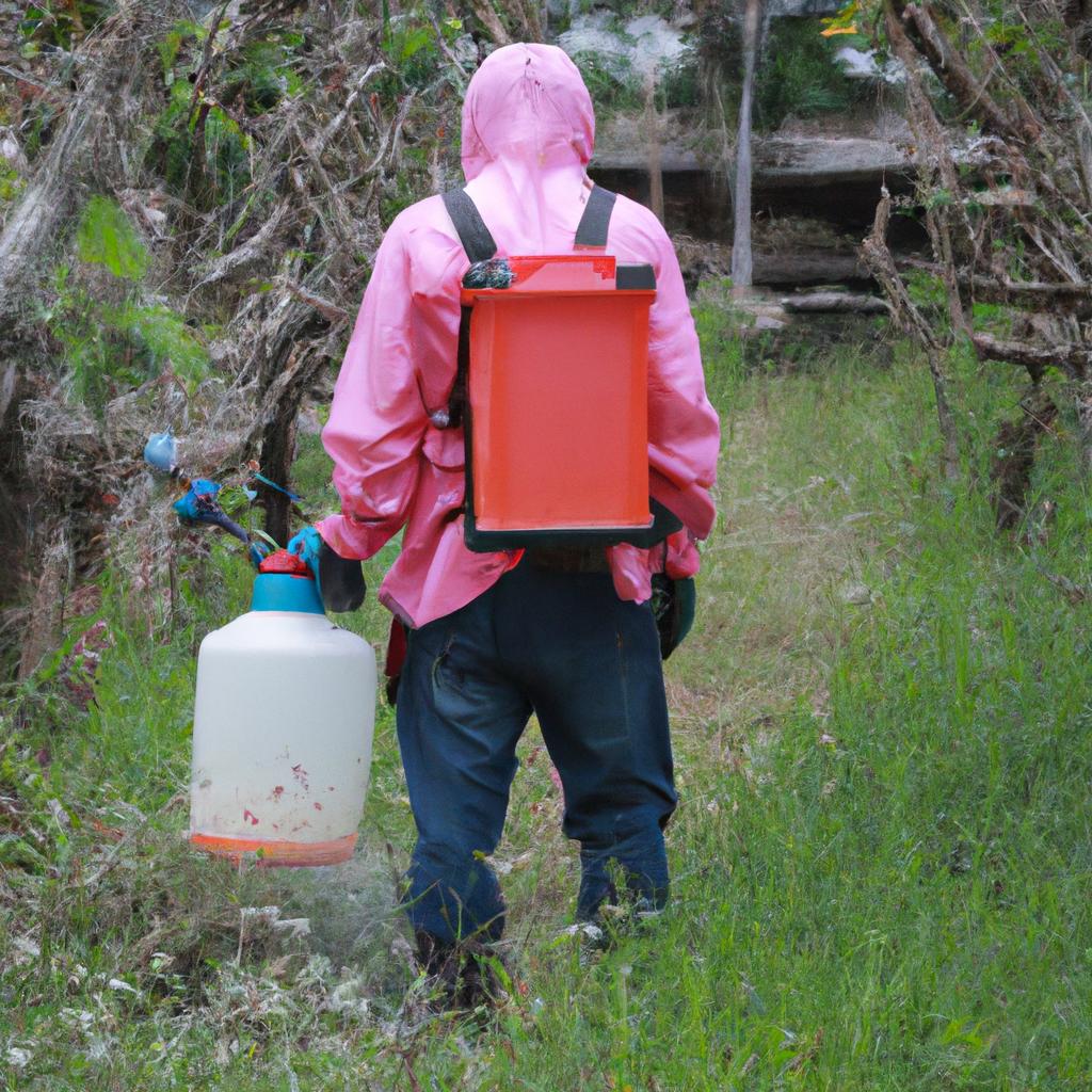 A gardener using safe and effective pesticides and fertilizers