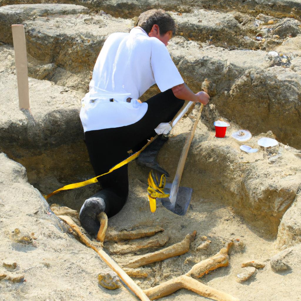 An archaeologist carefully excavating the Saint Brevin les Pins skeleton from its resting place