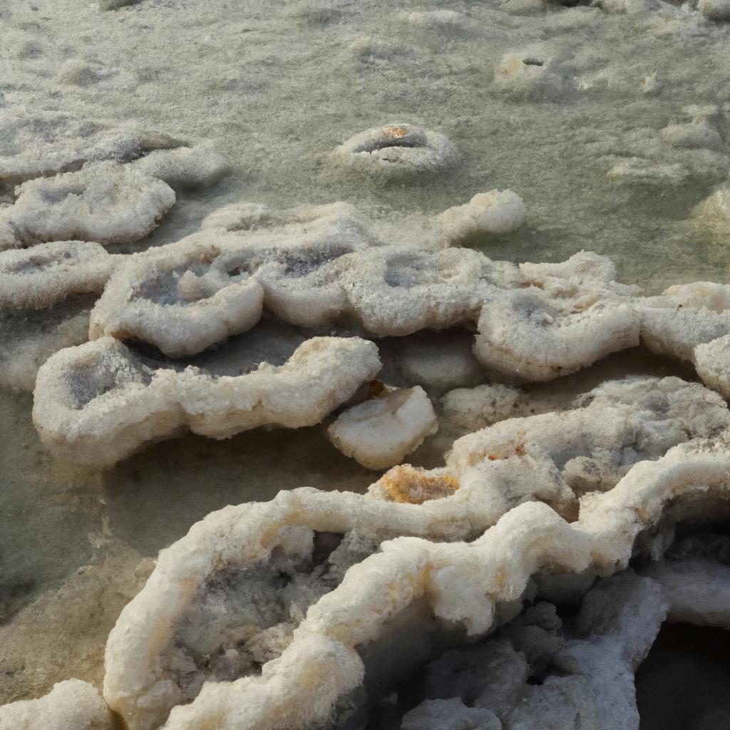 The unique salt formations in the Dead Sea are a result of the high salt content and evaporation.