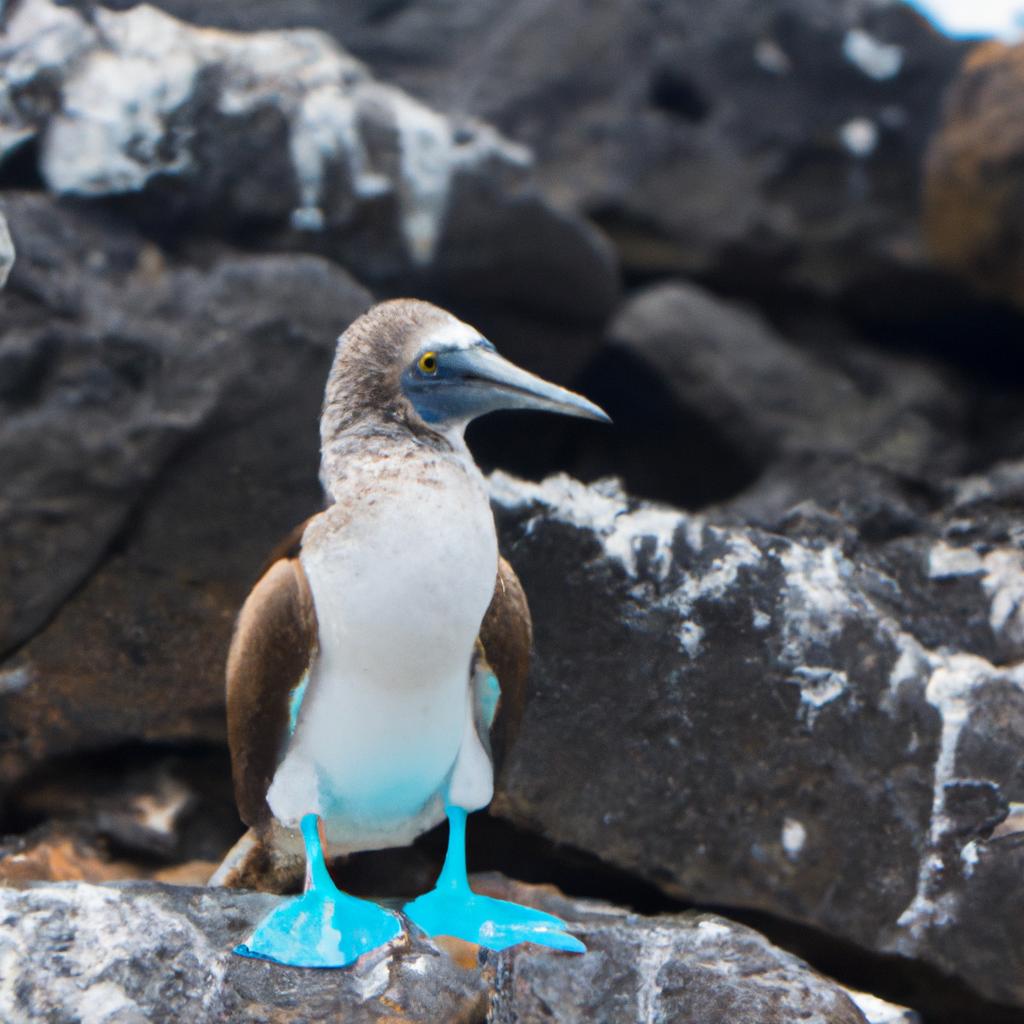 The unique blue-footed booby is one of Santa Cruz Island's many bird species