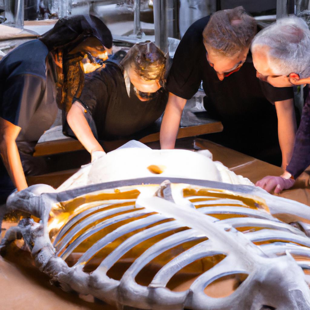 Scientists work together to uncover the secrets of a Titanoboa skeleton