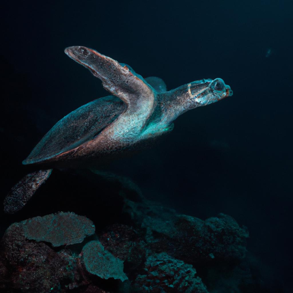 Sea turtles are just one of the many amazing creatures you can spot while night diving in the coral reef.