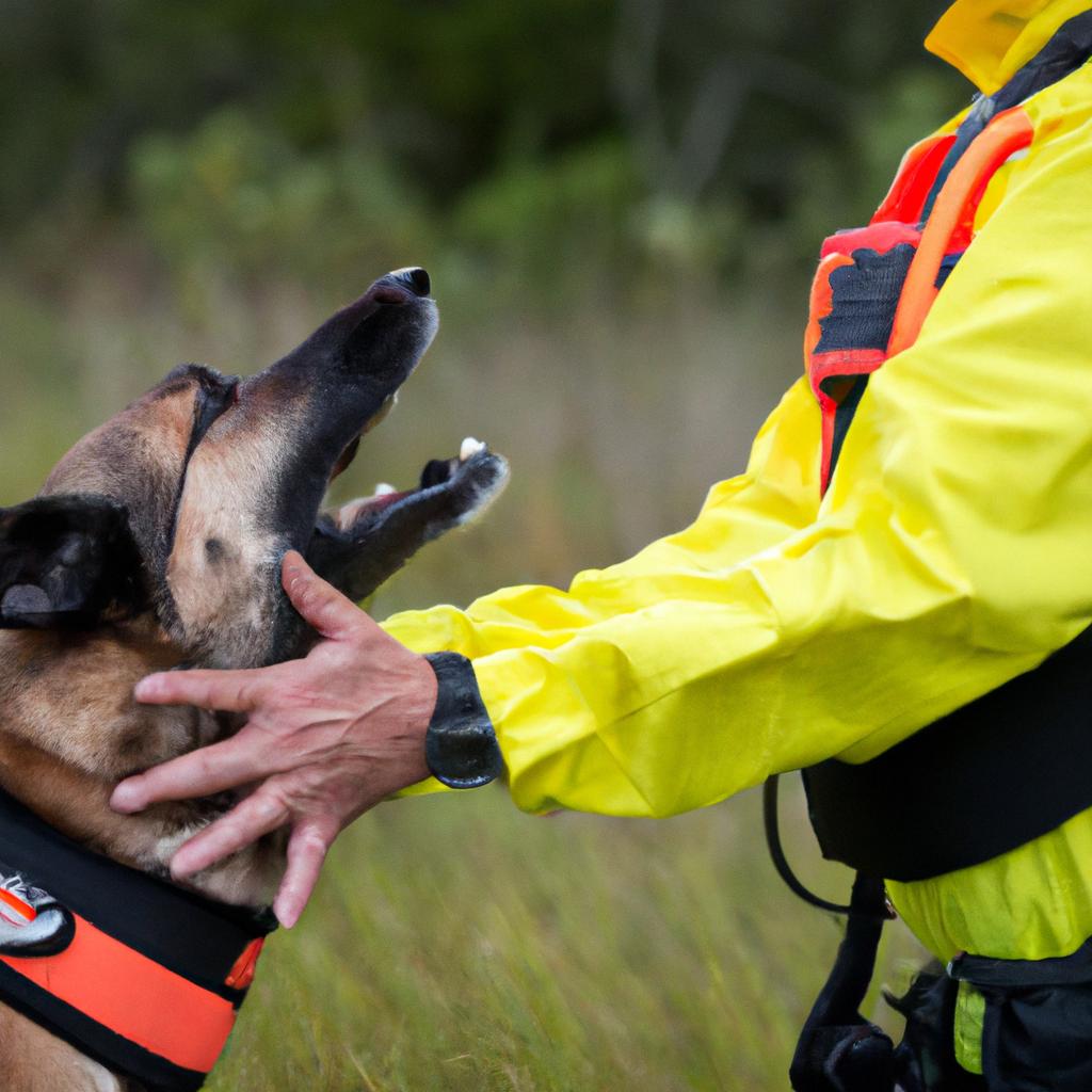 The search and rescue dog uses its keen sense of smell and hearing to alert its handler of any possible survivors.