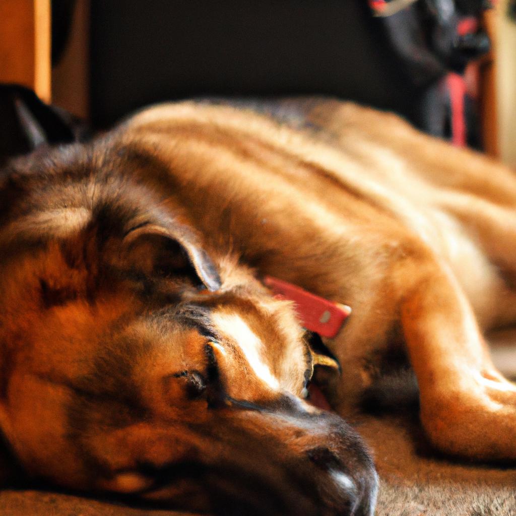 The search and rescue dog takes a well-deserved break after working tirelessly to search for survivors.