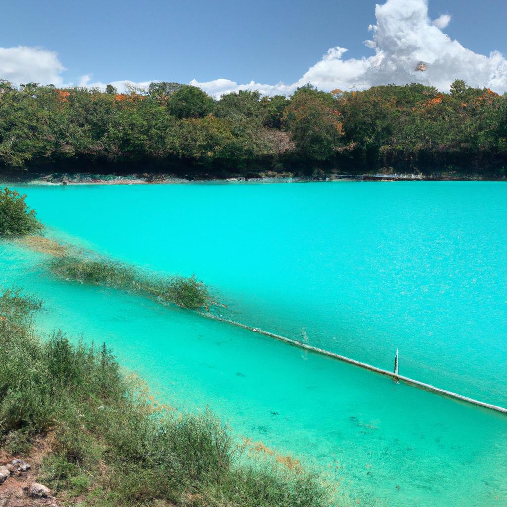 The changing color of this lake water is a natural occurrence that signifies the changing of seasons.