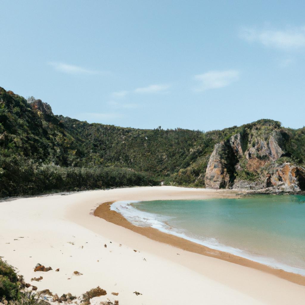 Take in the breathtaking view of this secluded white sand beach nestled between towering cliffs