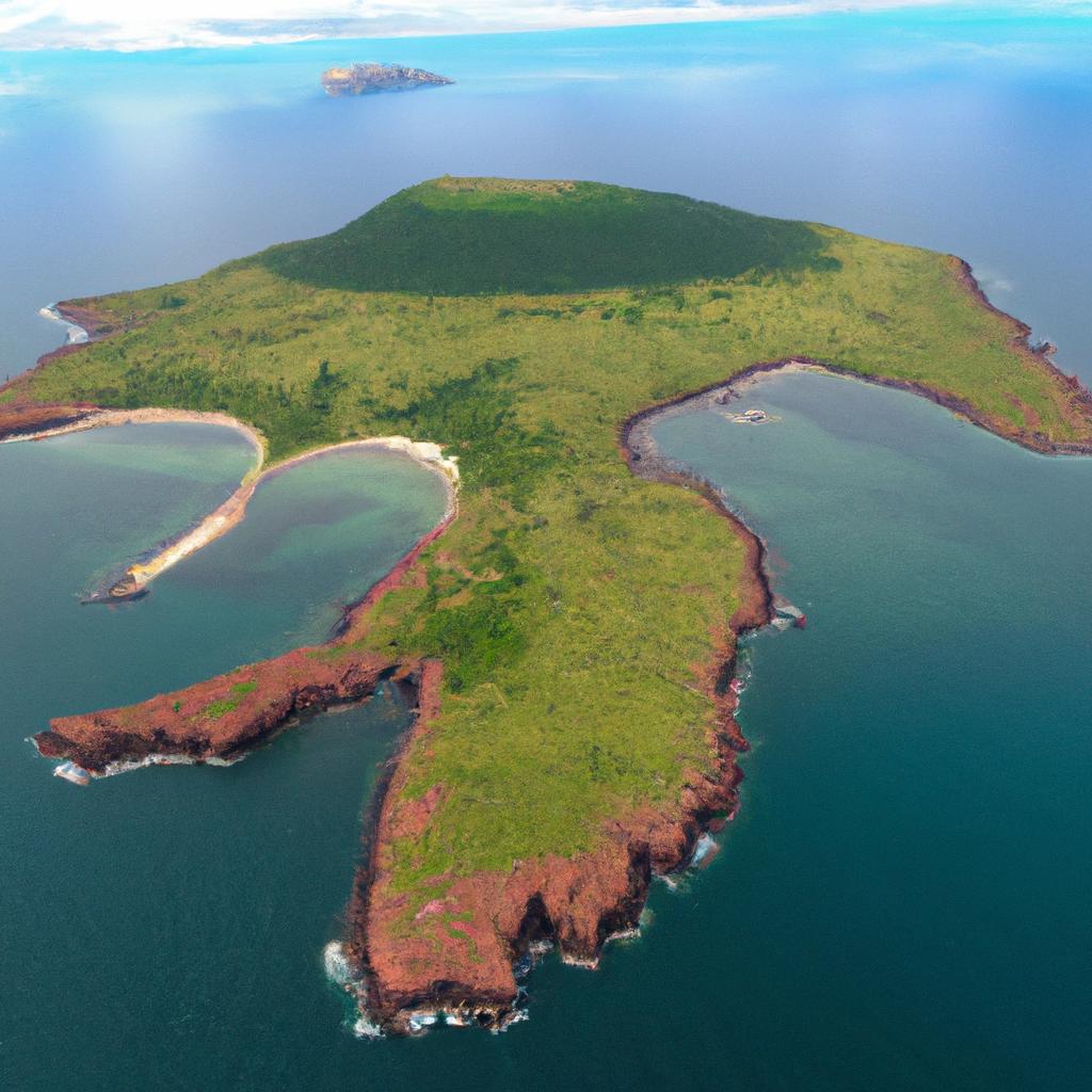 From above, Sentinels Island looks like a lush green paradise surrounded by turquoise waters.