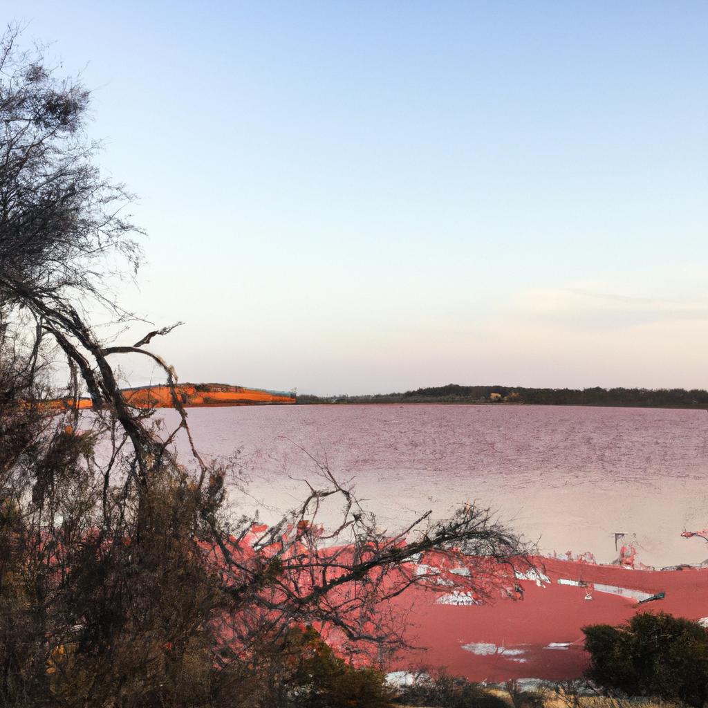 The stunning Pink Lake with the Australian outback in the background