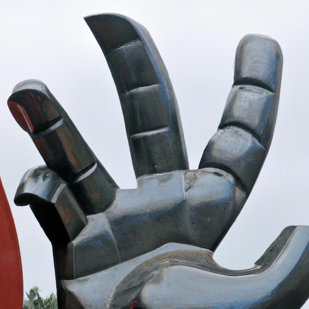 A unique interactive statue of a hand that communicates in sign language