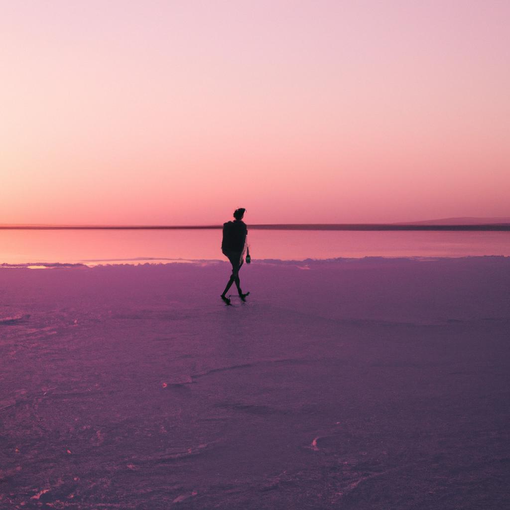 The peaceful ambiance of the Pink Lake during sunset