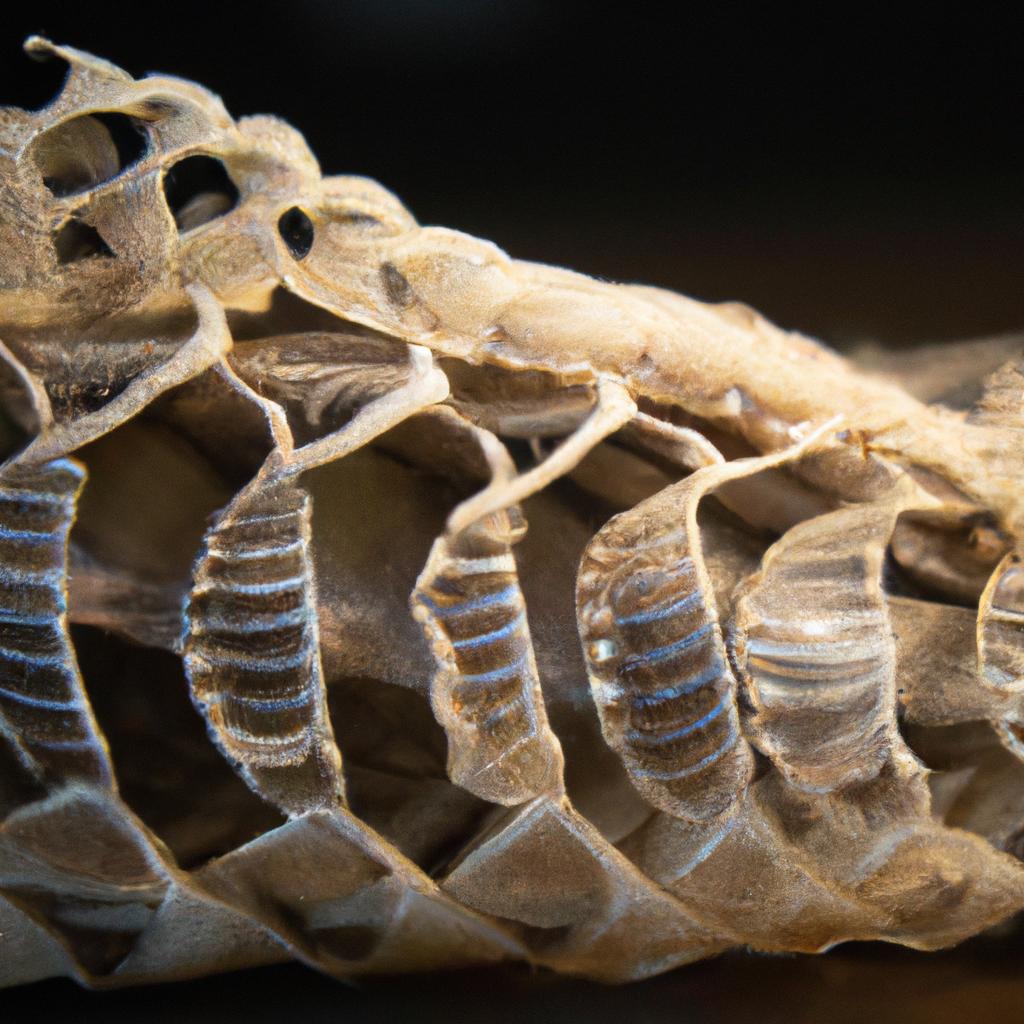 A skeleton snake in the midst of shedding its skin, revealing the intricacies of its skeletal structure.