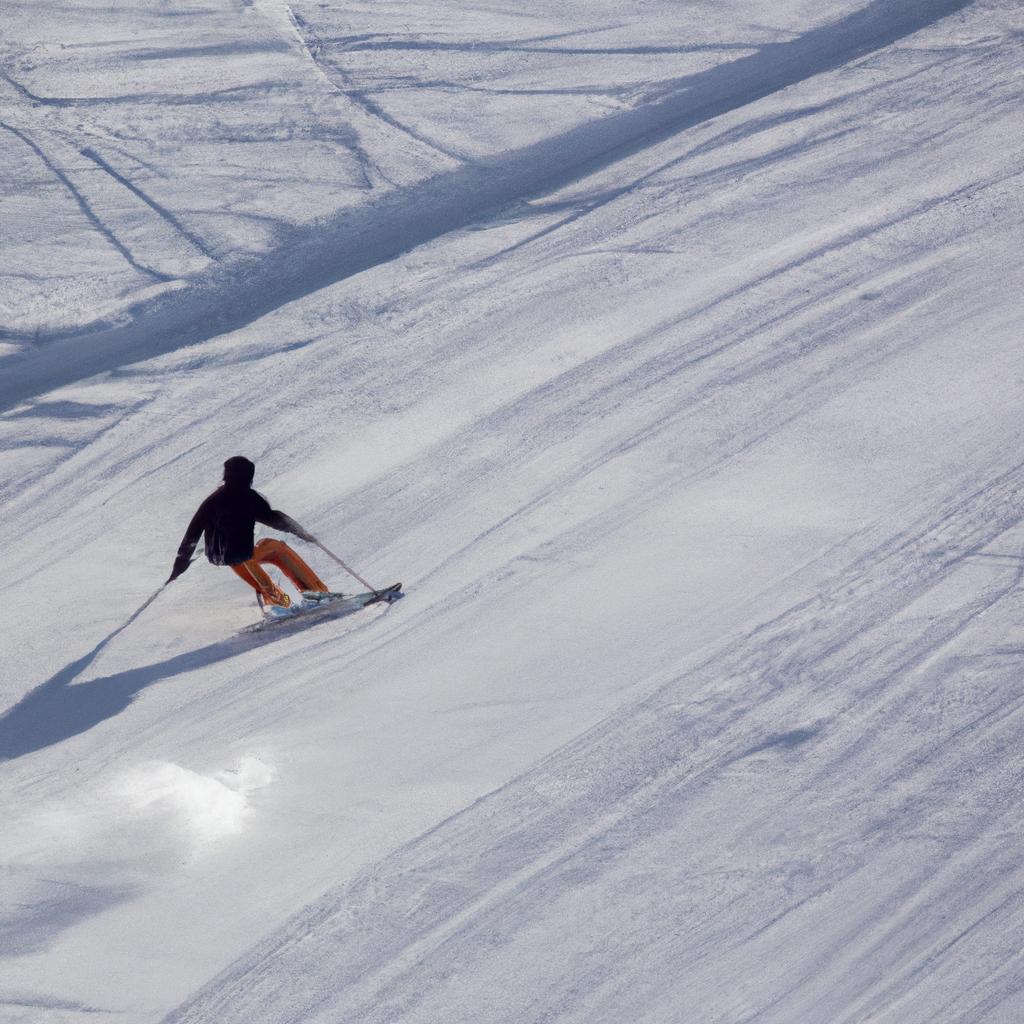 An adventurous skier glides down the snowy mountains of Salar de Uyuni.