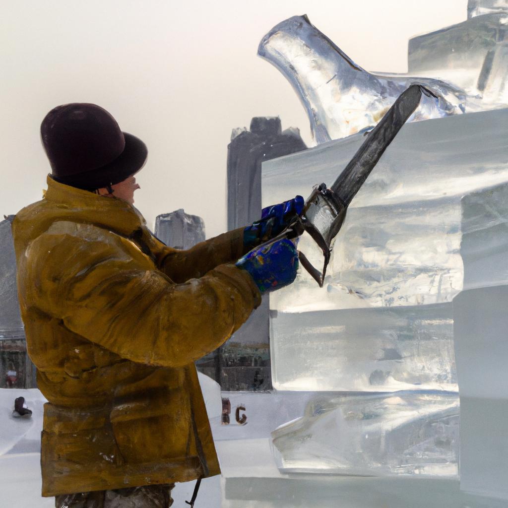An ice sculptor showcasing their talent in Harbin.