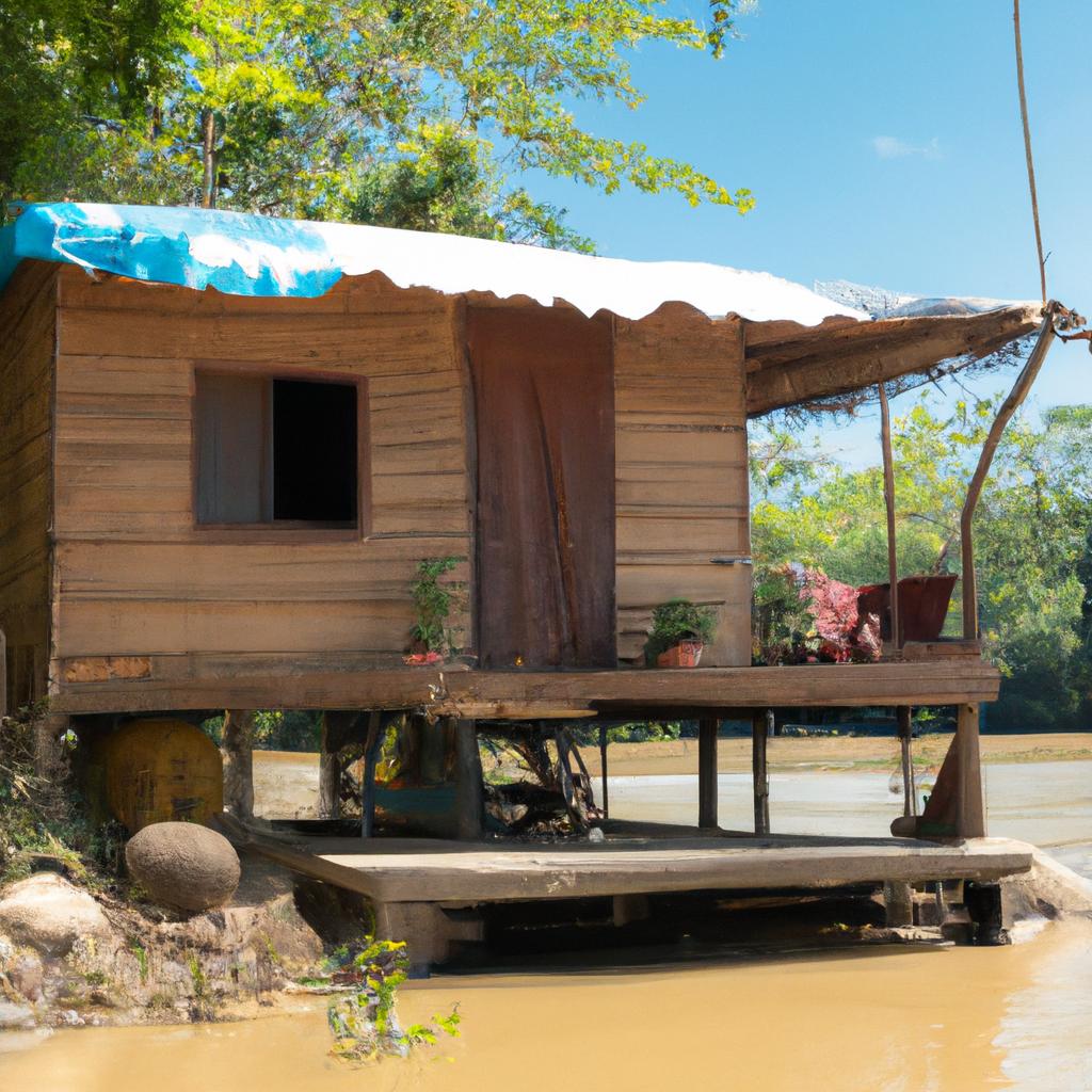 A cozy cabin with a rustic charm and a peaceful view of the river