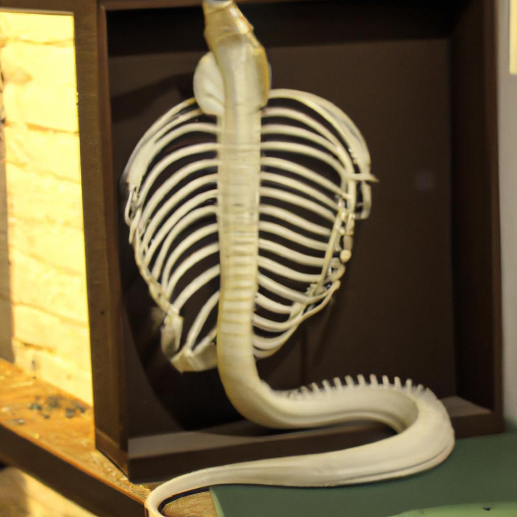 This snake skeleton preserved in a museum provides a unique learning opportunity.
