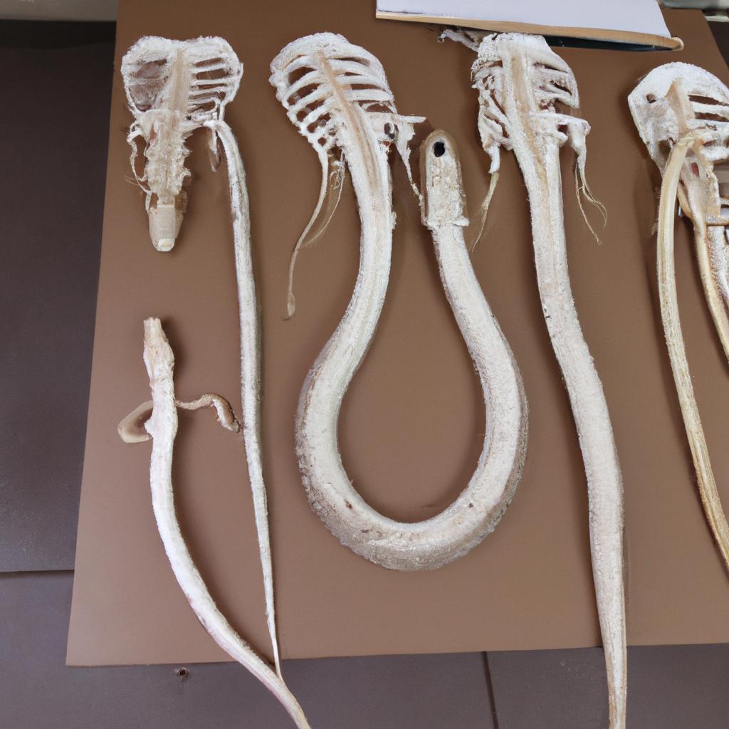 Snake skeletons have significant educational and scientific value, as seen in this collection.