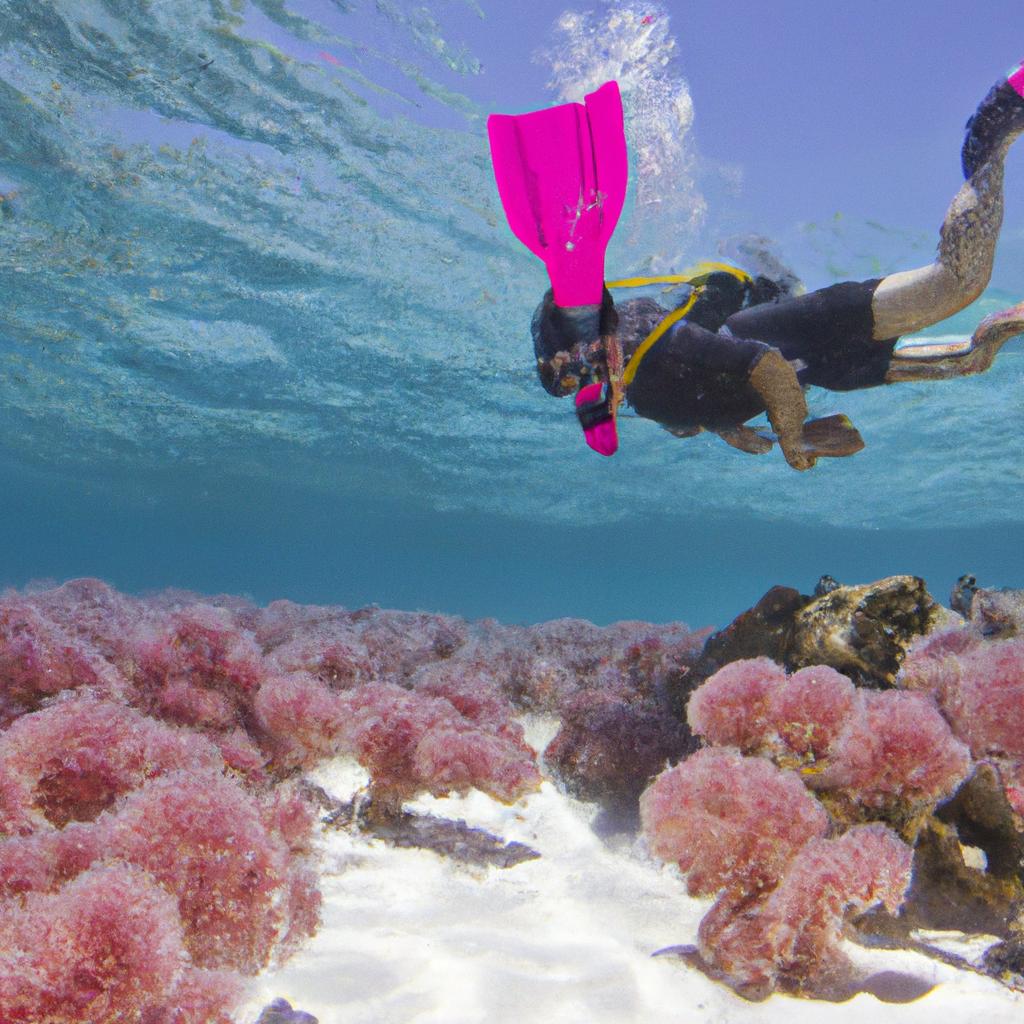 The Pink Lagoon is a popular spot for snorkeling, offering a vibrant underwater world full of colorful coral and marine life.
