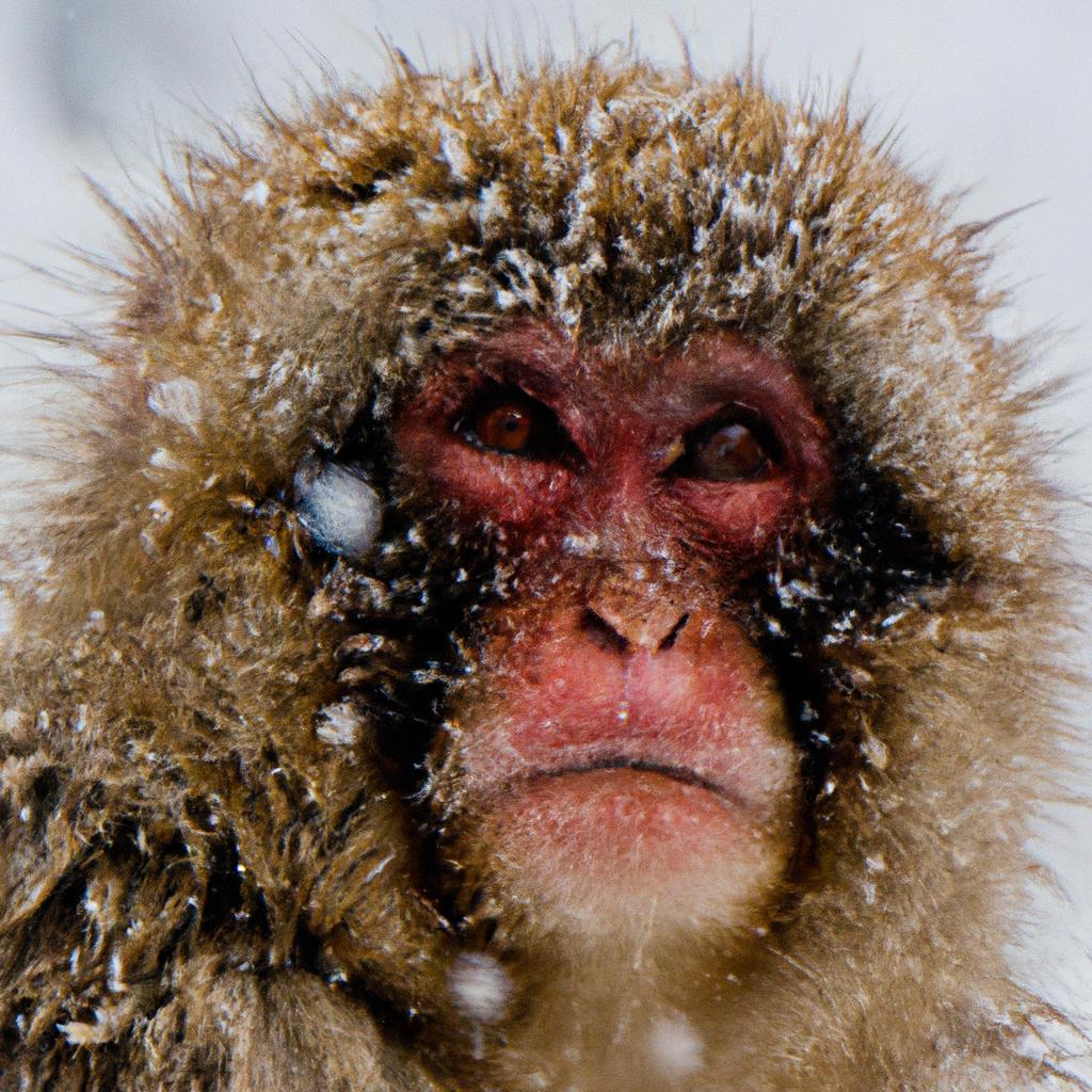 A snow monkey with a frosty look in Nagano