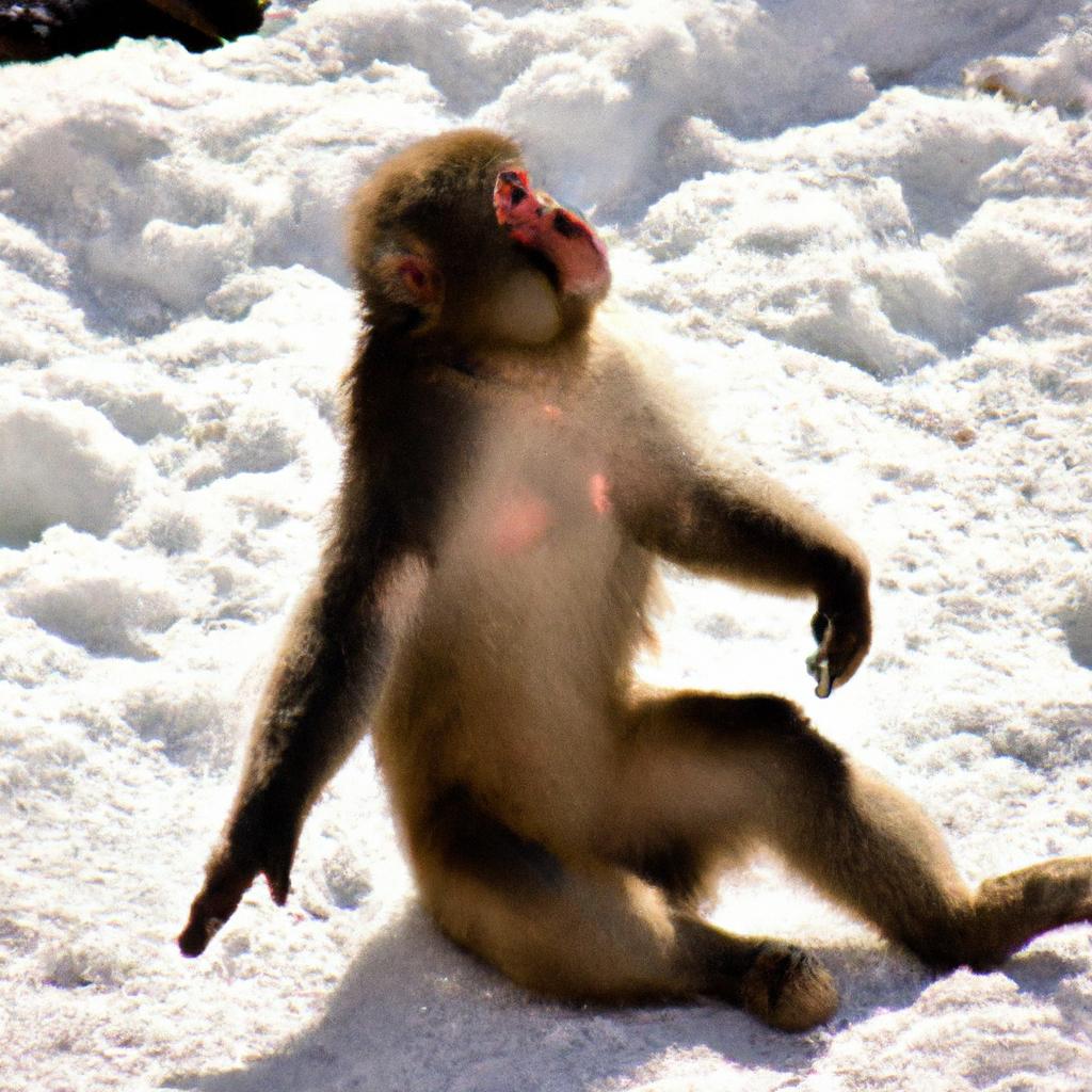 A snow monkey soaking up the sun in Nagano