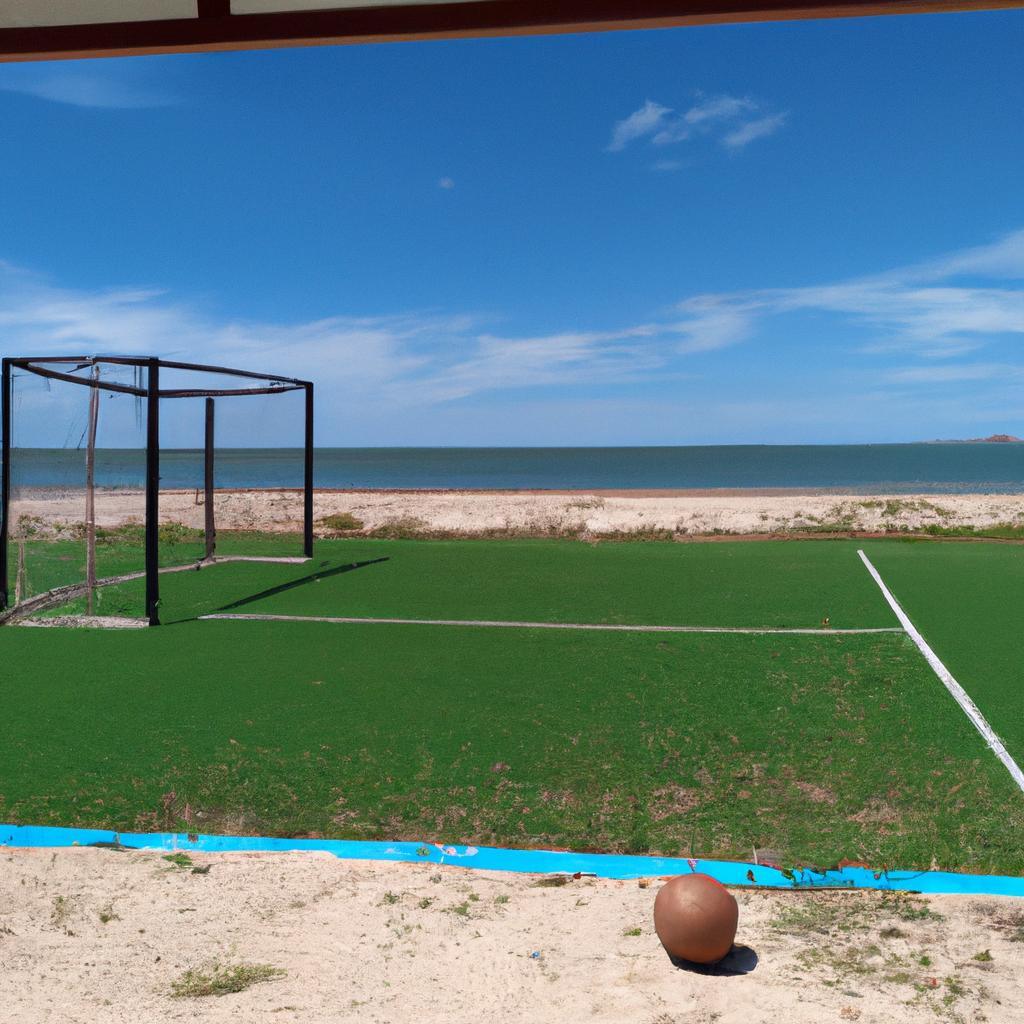 A soccer pitch that offers a unique beachside experience