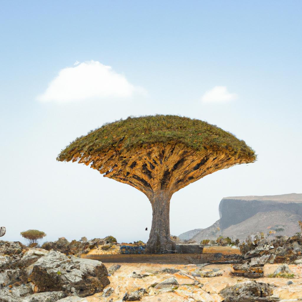 The Socotra dragon tree is able to survive in the harsh desert environment thanks to its unique adaptations.