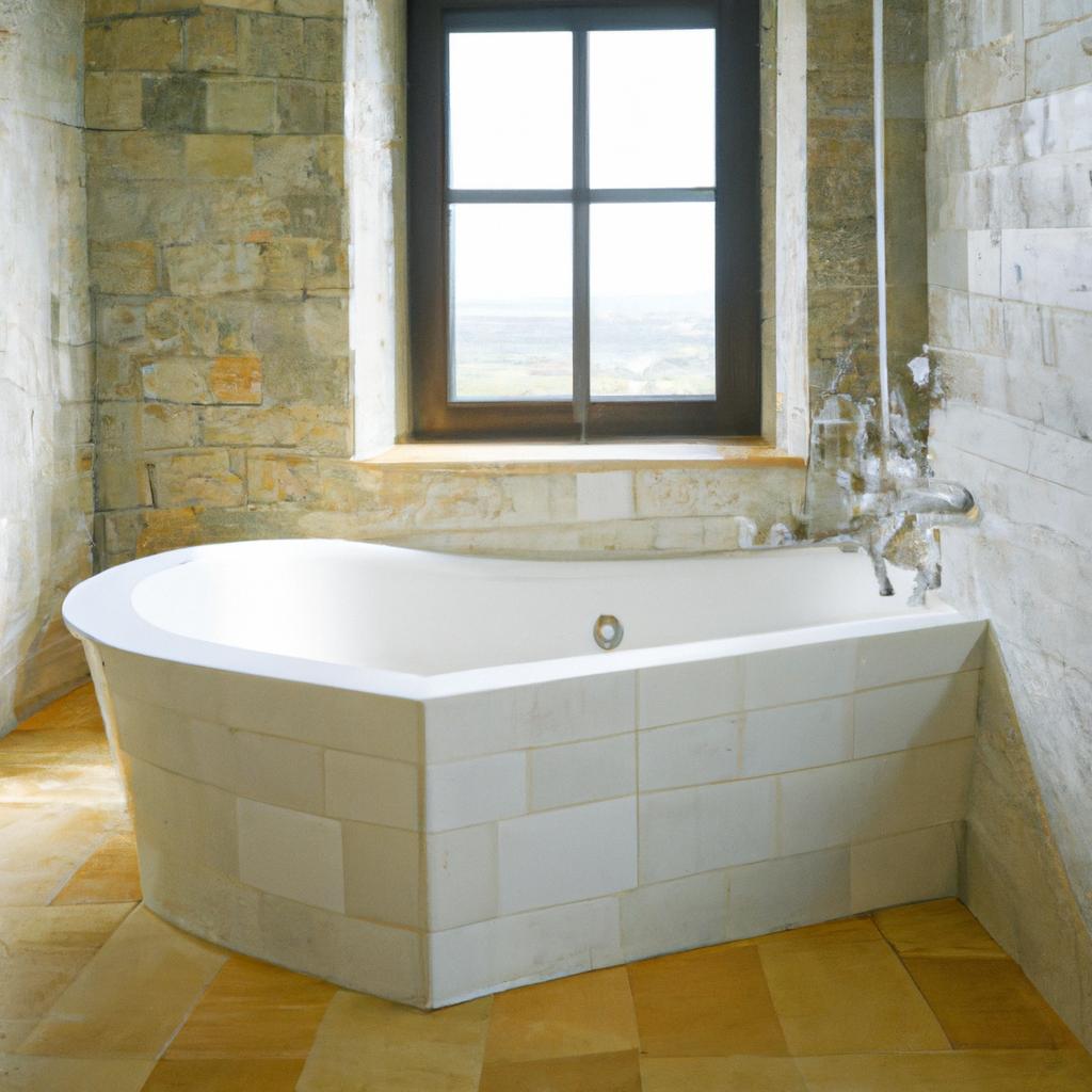 Unwind in this luxurious bathroom featuring Casa Stone tiles and a relaxing tub