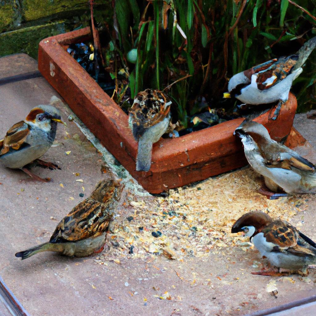 Watching sparrows gather and eat is a relaxing garden activity