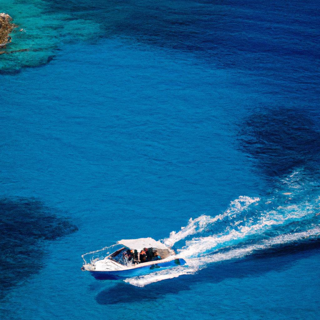 A speedboat cruising through the turquoise waters of Zakynthos