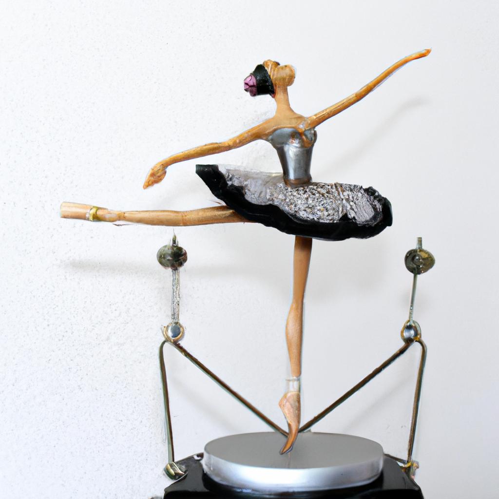 An animatronic statue of a ballerina in a fluid dance pose