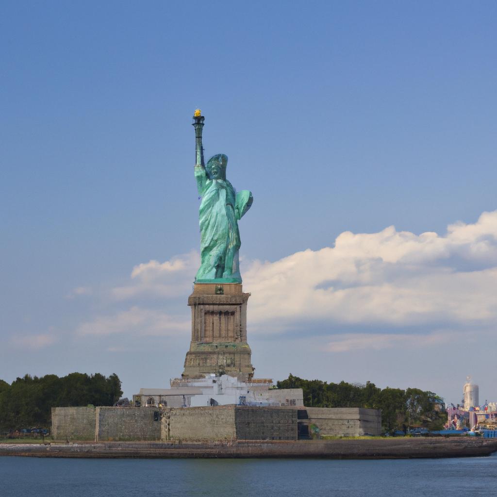 The iconic Statue of Liberty standing tall in the New York Harbor